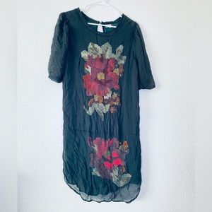 🍓 HOSS Intropia Boho Floral Embroidered Green Raw Edge Seams Slip Dress 38 (XS)